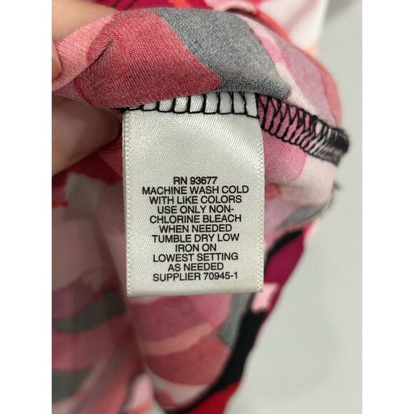 Liz Claiborne Geometric Print Blouse Pink Black Sz XL Pleated Neck Career Office - Picture 6 of 9